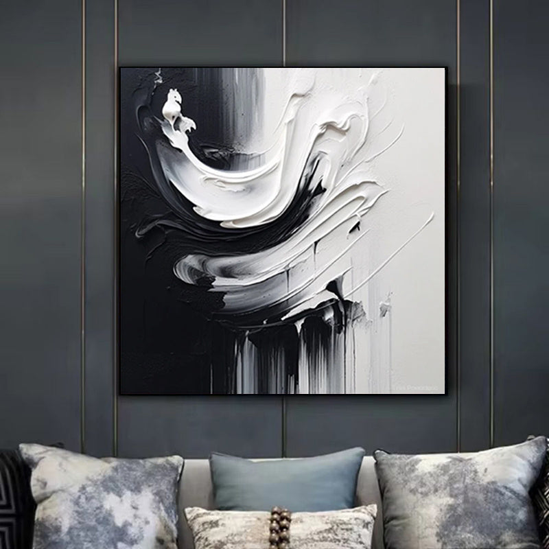 Handmade Oil Painting Canvas Wall Art Decoration ModernBlack And White Minimalist Abstract  For Home Decor Rolled Frameless Unstretched Painting